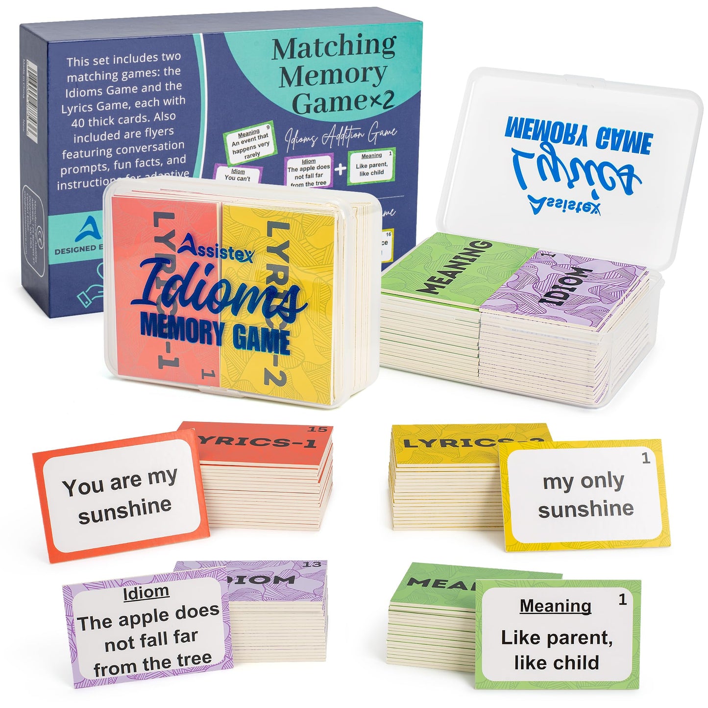 Assistex 2 in 1 Matching Memory Card Games for Seniors - Brain Game for Dementia Patients - Adult Memory Game for Seniors - Lyric and Idiom Cards