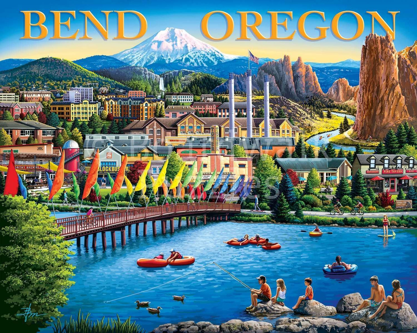 Boardwalk Bend, Oregon 500 Piece Jigsaw Puzzle Scenic Outdoor River Puzzles with Premium Box, Gift for Adults and Family 16"x20"
