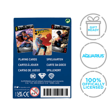 Aquarius DC Comics Superman Playing Cards Standard Size - Themed Novelty Deck with 52 Unique Superhero Designs in Embossed Tin - Collectible
