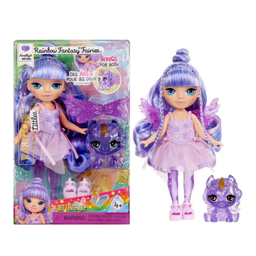 Rainbow High Littles Rainbow Fantasy Fairies + Pet - Amethyst, Purple 5.5" Posable Small Doll & Fantasy Pegasus Unicorn Pet with Interchangeable Fairy