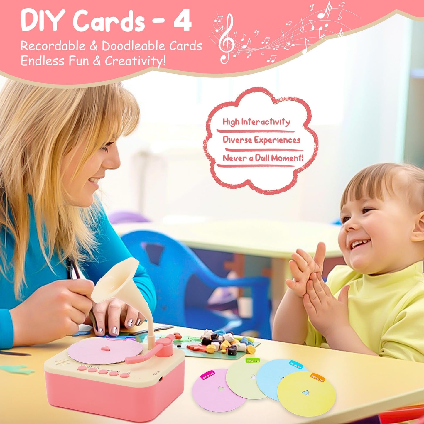 Toddler Phonograph with 99 Cards, Kids Record Player, Story & Music Player, Toddler Music Player, Educational Phonograph for Boys and Girls Age 3+