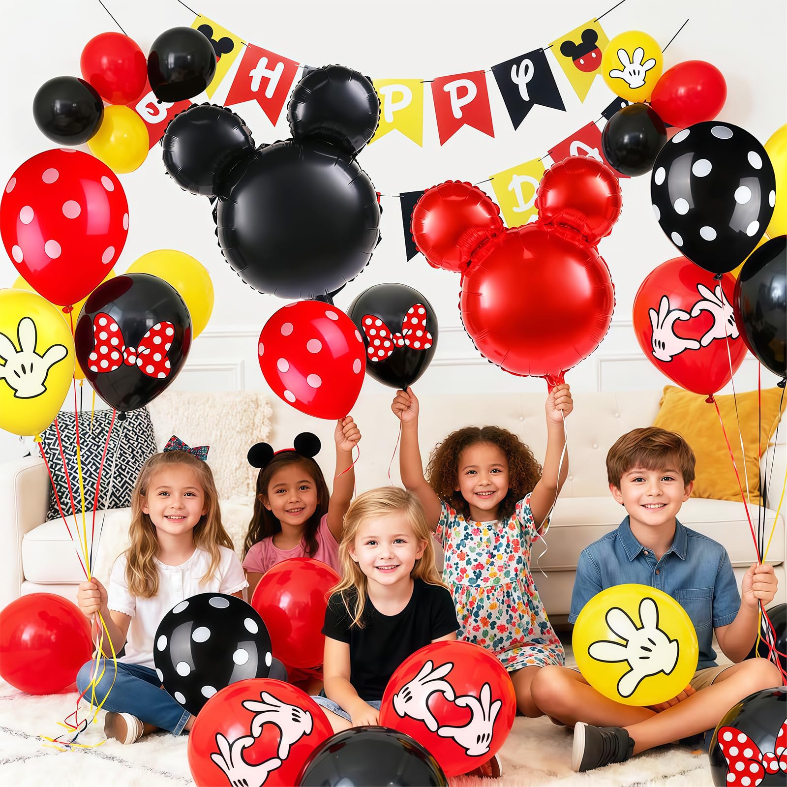 Black Red Yellow Balloon 64Pcs 12 Inch?Cute Print Balloons for Cartoon Themed Birthday Party Decorations Boys Girls Gatherings Party Supplies
