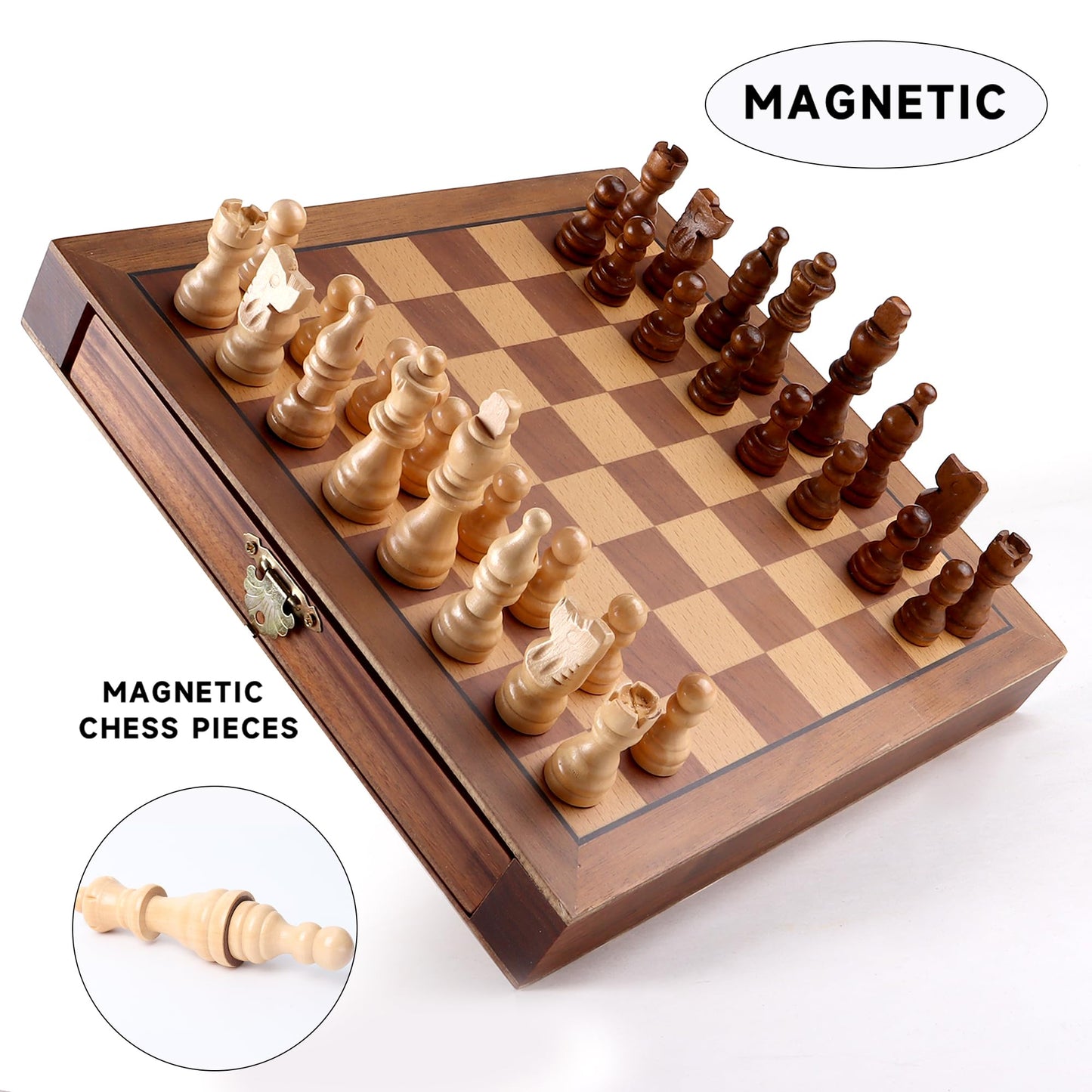 GSE Games & Sports Expert 10" Magnetic Chess Set, Wooden Chess Board Game Set with Drawers, Classic Portable Travel Board Game for Kids & Adults