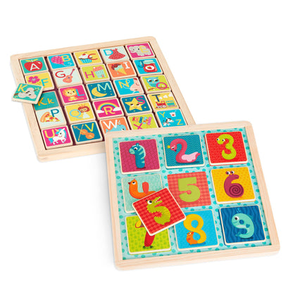 B. toys Wooden Puzzles, Puzzle Pals Magnetic Alphabet and Numbers