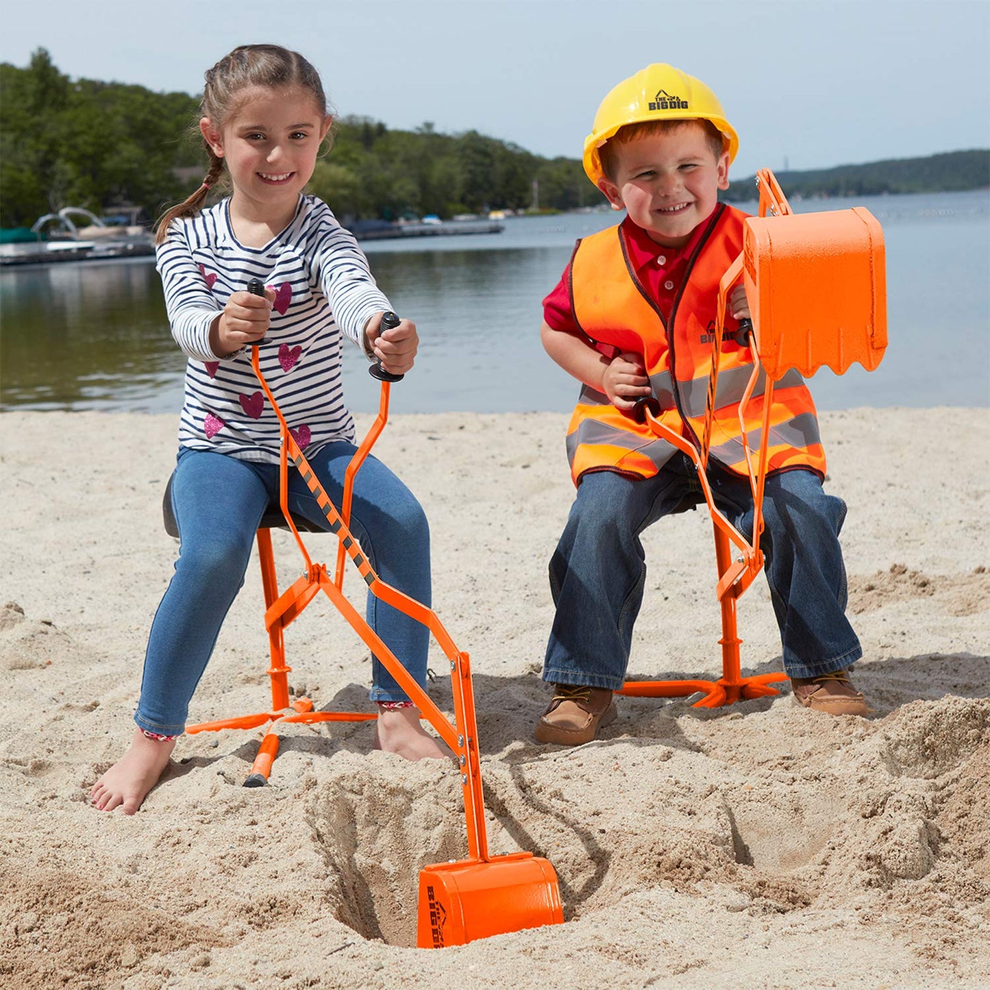 Big Dig Sand Digger Excavator Ride, w/Rotating Seat & Base for Kids Ages 3 and Up, Orange - Sandbox and Beach Pretend Construction Toy, Digging