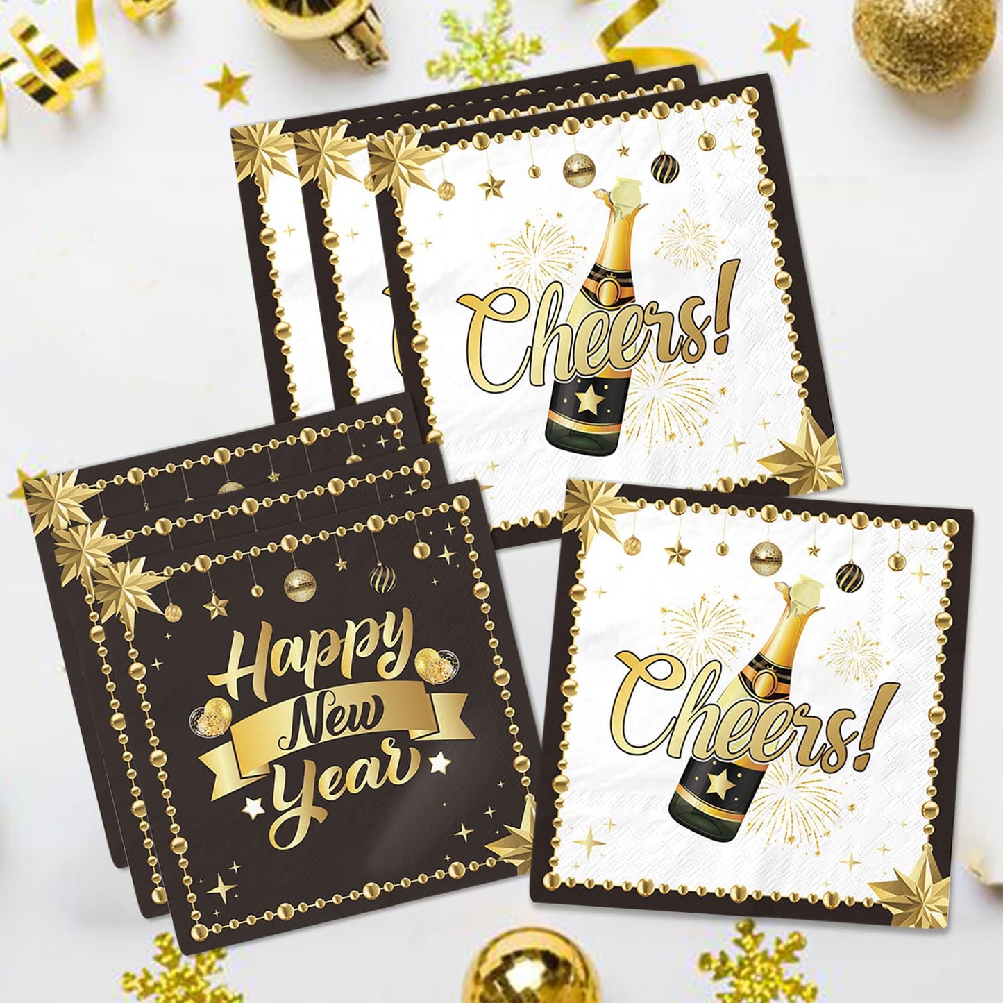 48Pcs New Years Eve Party Supplies 2026 New Years Napkins New Year Eve Decorations Happy New Year Decorations 2026 Tableware Set