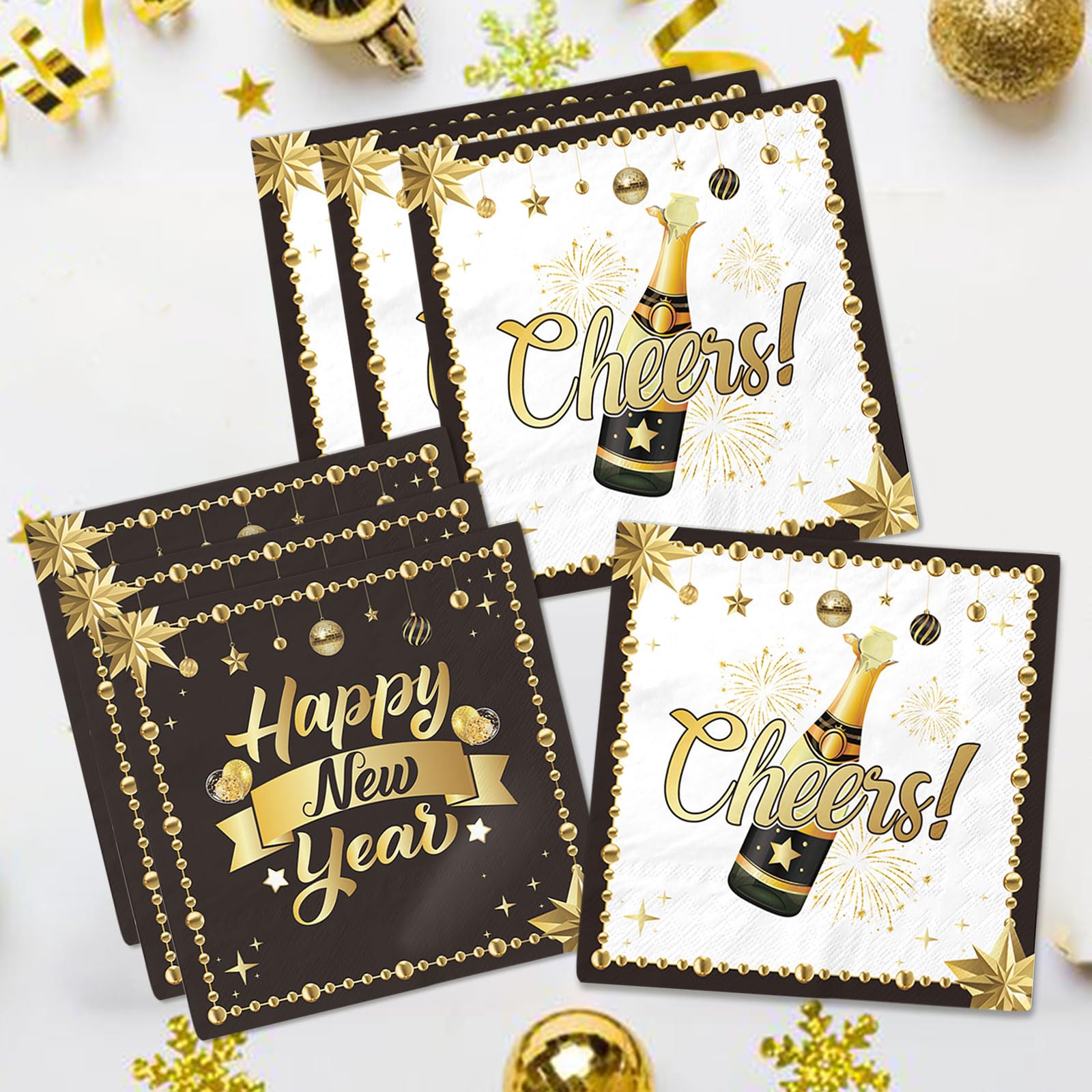 48Pcs New Years Eve Party Supplies 2026 New Years Napkins New Year Eve Decorations Happy New Year Decorations 2026 Tableware Set
