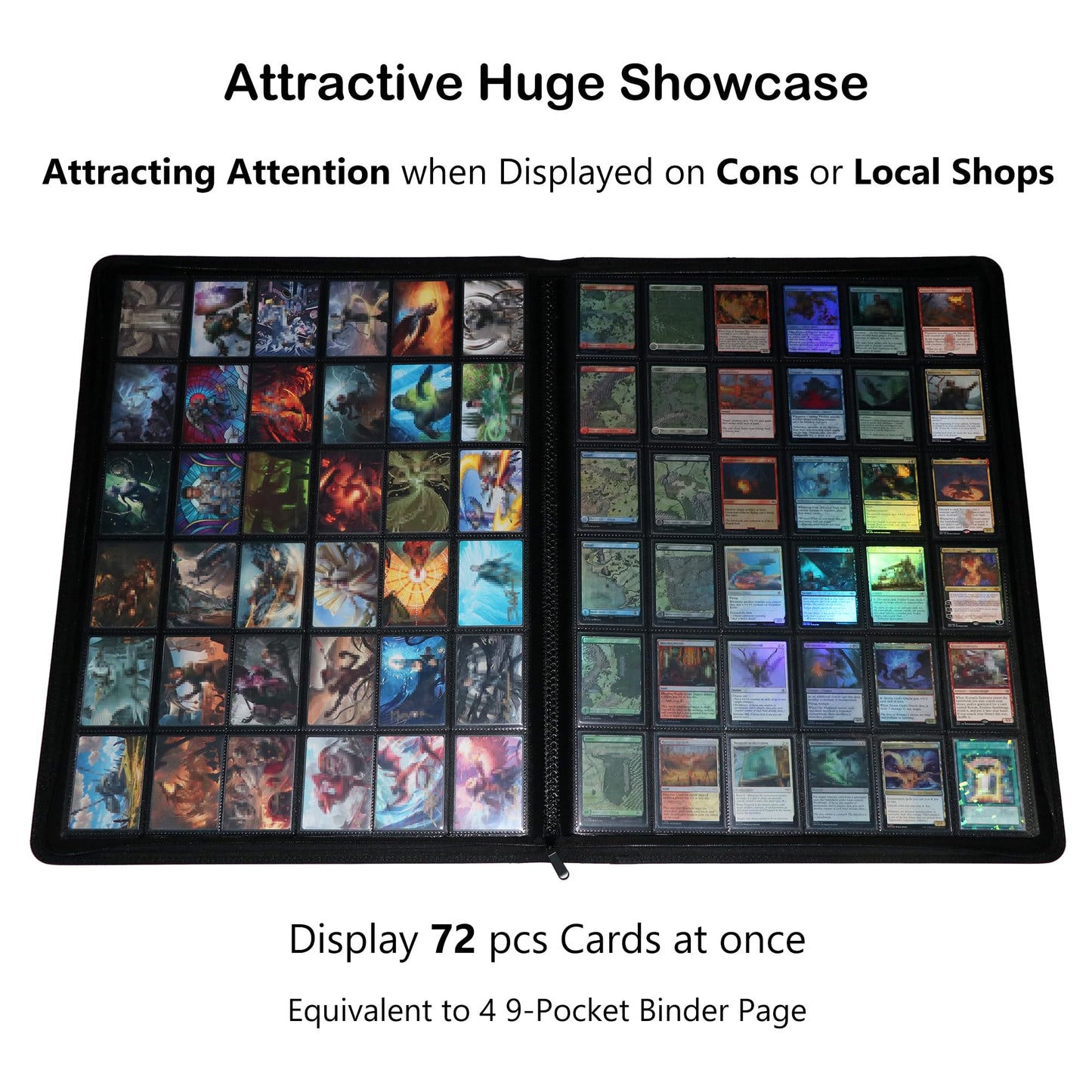 Rieton 36-Pocket Ringless Trading Card Binder - Holds 2304 Sleeved Cards, Side-Loading Black Pages, Water-Resistant Zipper Album for TCG & Sports