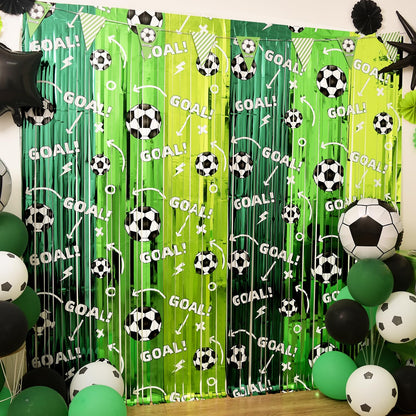 Soccer Party Decorations, 2 Pack Soccer Birthday Party Photo Booth Prop, Green Fringe Curtains Photo Streamers Backdrop for Sport Themed Birthday