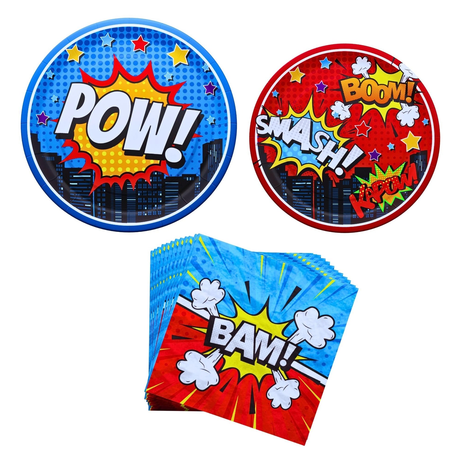 Blue Orchards Superhero Plates and Napkins (52 Pieces for 16 Guests) - Decorations, Super Hero Birthday for Boys, Plates and Napkins Supplies