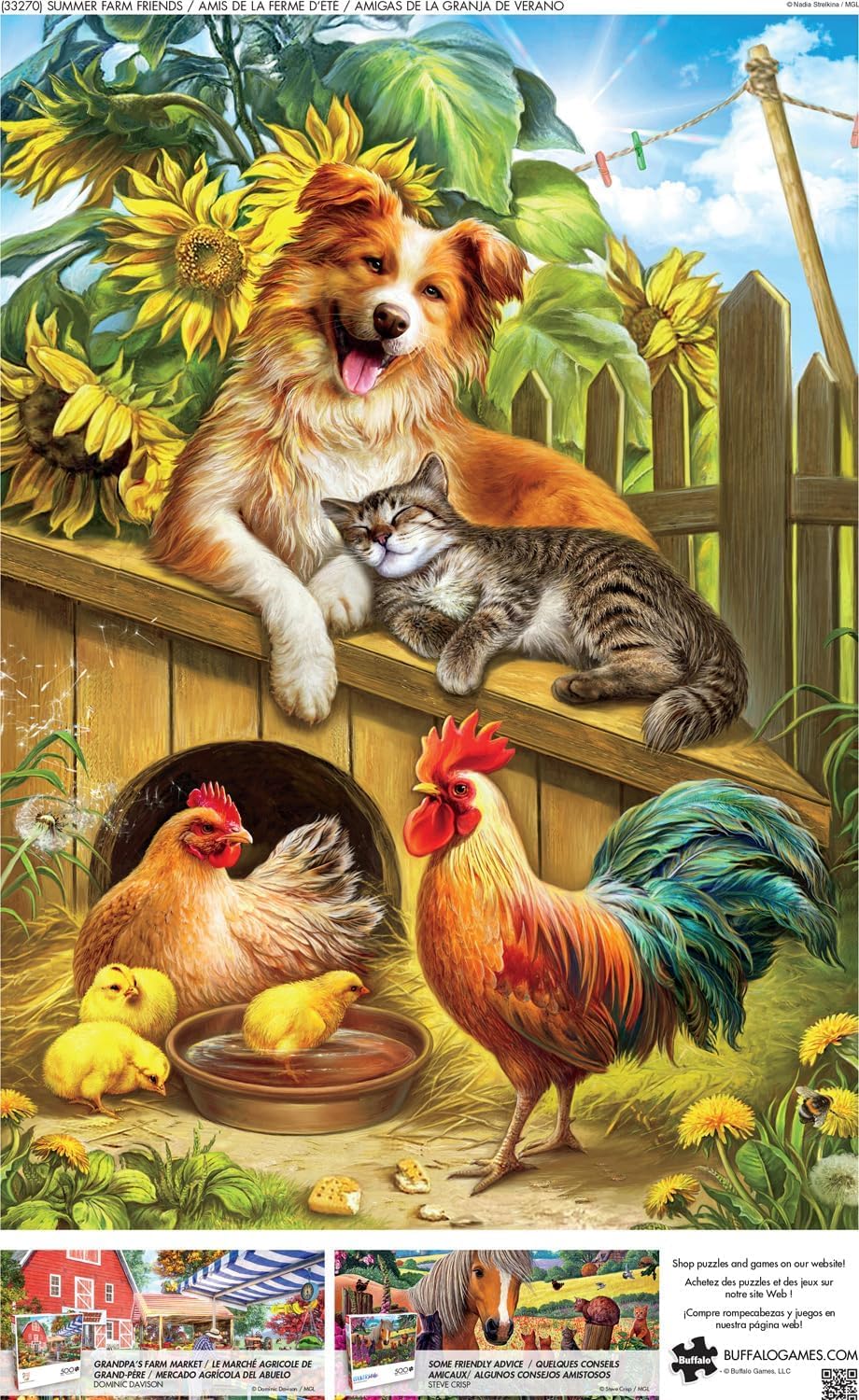 Buffalo Games - Nadia Strelkina - Summer Farm Friends - 500 Piece Jigsaw Puzzle for Adults -Challenging Puzzle Perfect for Game Nights - Finished Size