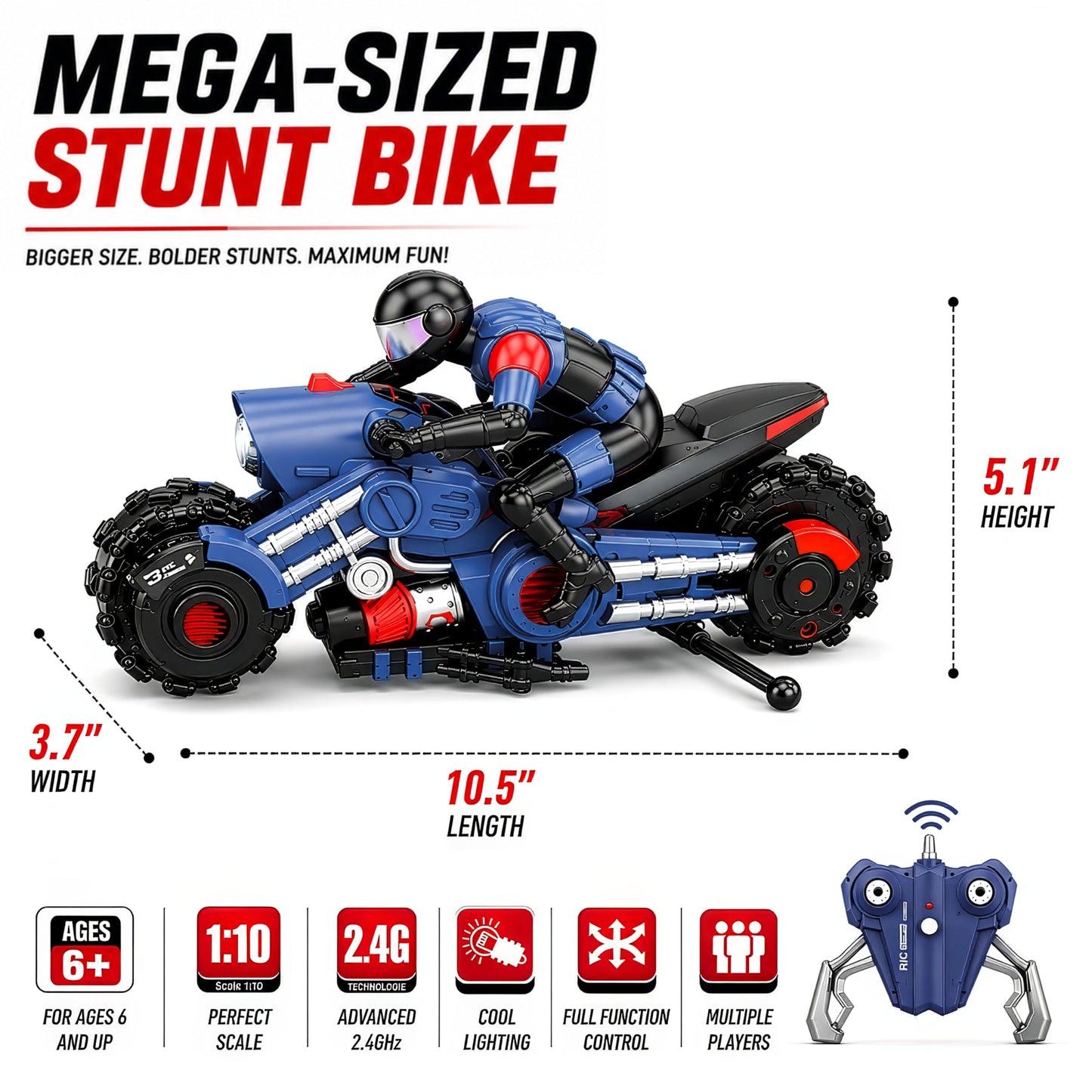 Liberty Imports 2.4Ghz RC Motorcycle Remote Control Stunt Drift Bike Racing Vehicle - 1/10 R/C High Speed Cyclone Motorbike and Riding Figure
