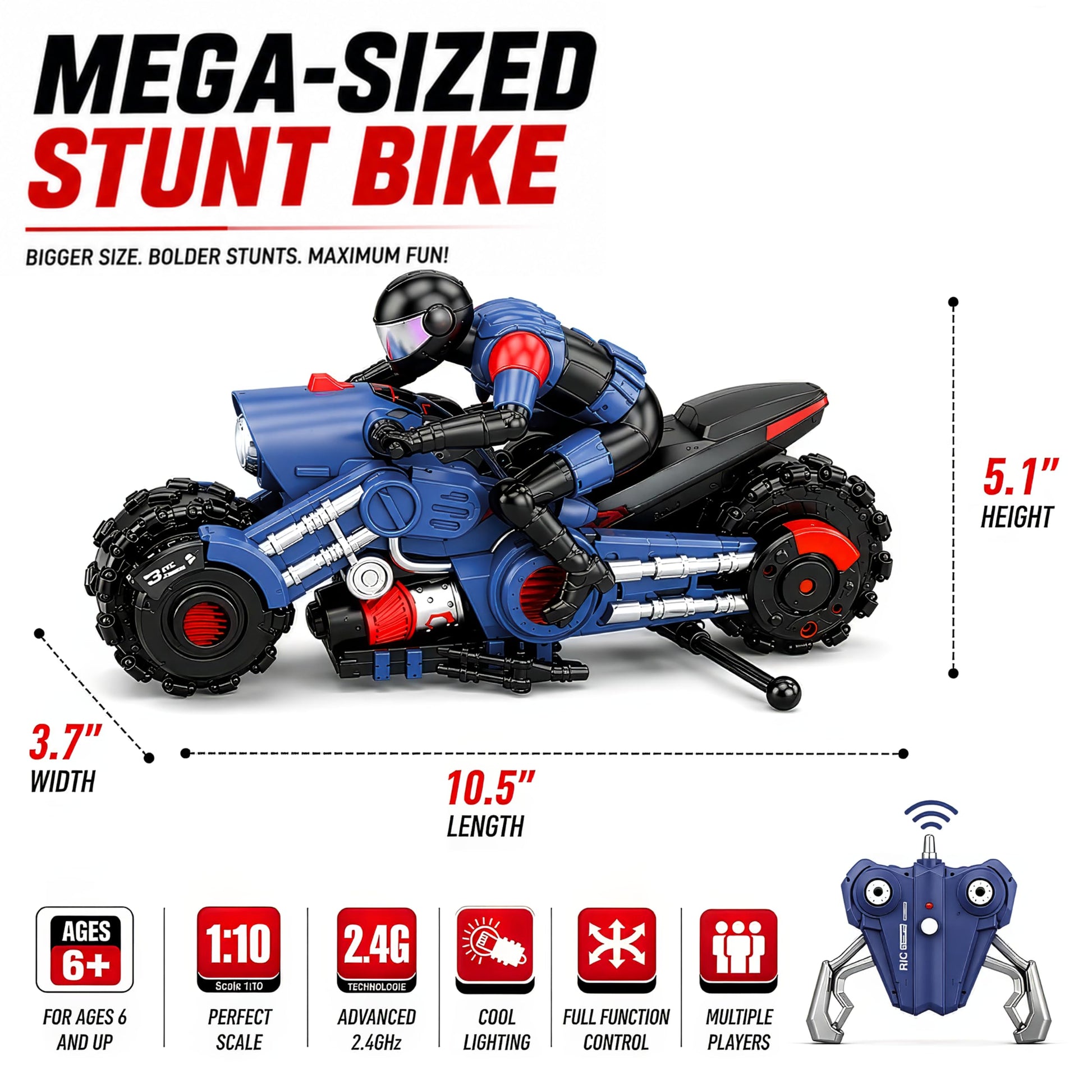 Liberty Imports 2.4Ghz RC Motorcycle Remote Control Stunt Drift Bike Racing Vehicle - 1/10 R/C High Speed Cyclone Motorbike and Riding Figure