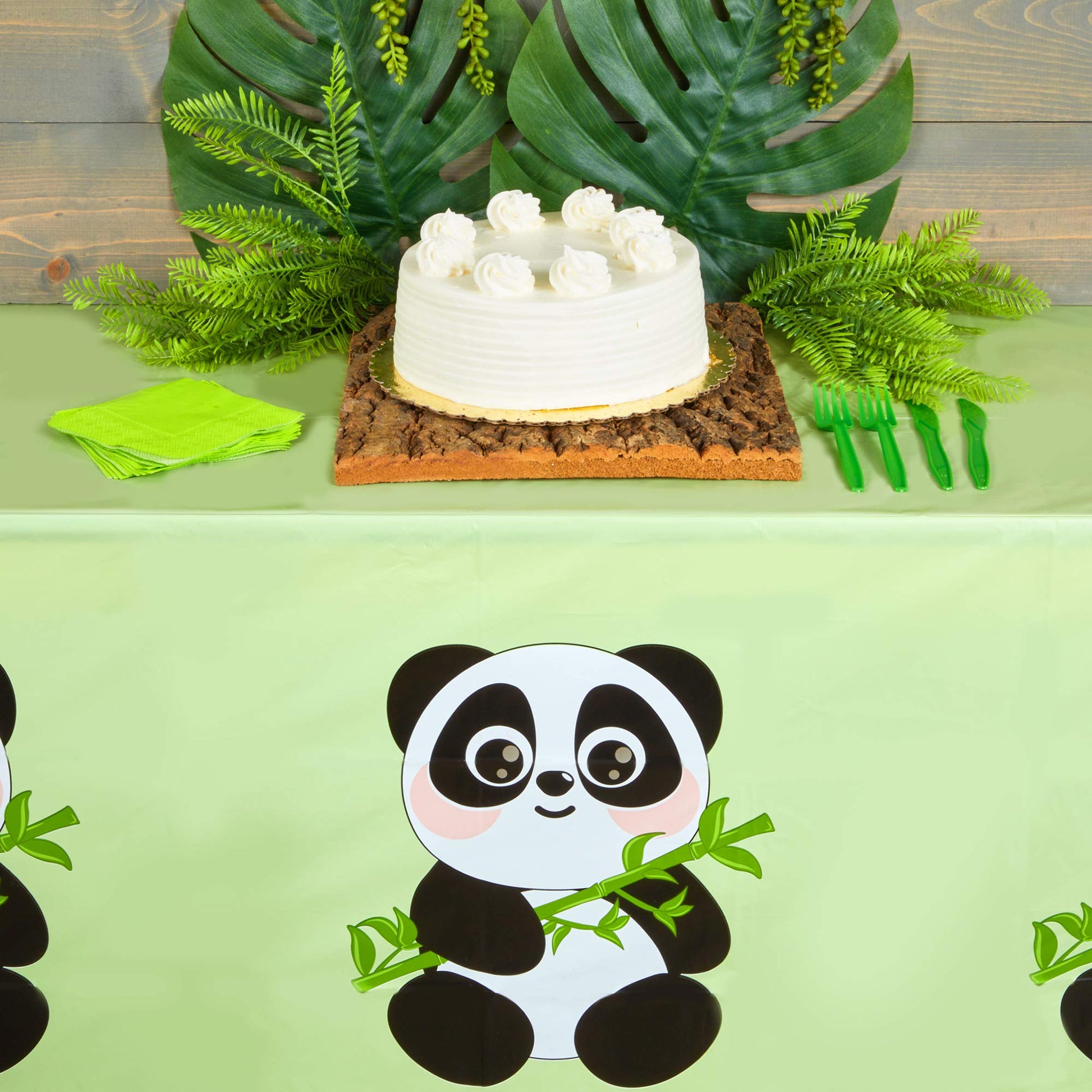 Blue Panda Panda Tablecloth - 54 x 108 in, Green, 3 Pack - Plastic Tablecloth - Disposable Table Cover for Panda Birthday Party Decoration & Theme