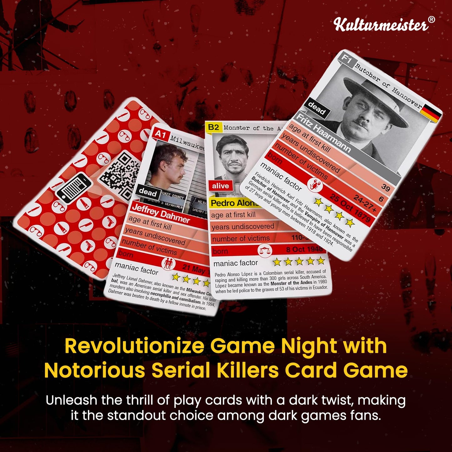Kulturmeister - Notorious Serial Killers Trump Card Game: Mystery Investigation - Dive into Detective Games with a Serial Killer Theme