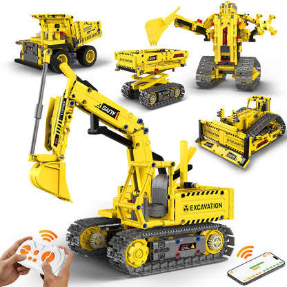 HBUDS Robot Building Kits, 5-in-1 Stem Toys for Boys Age 8-14, APP & Remote Control Excavator Kids Construction Toys, Programmable Erector Sets