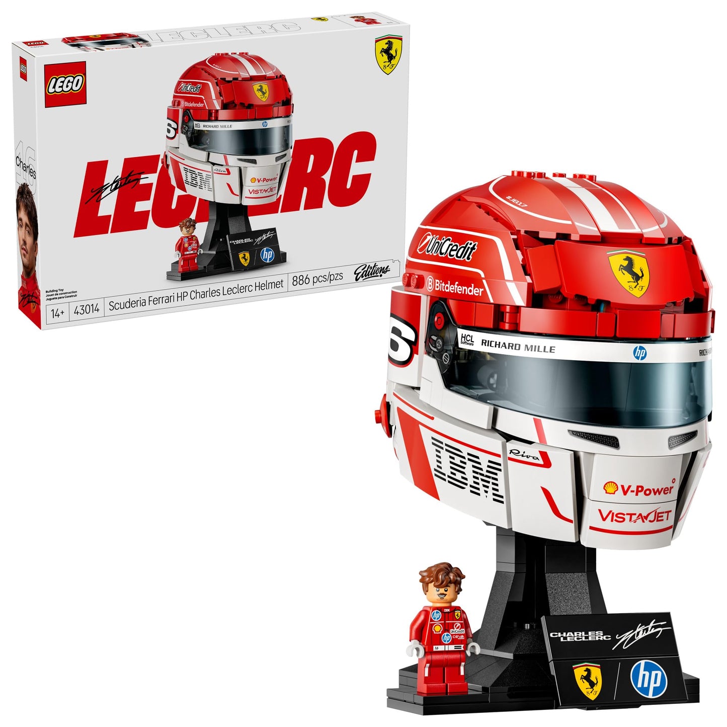 LEGO Editions Scuderia Ferrari HP Charles Leclerc Helmet - Building Set for Teens, Ages 14+ - Collectible F1 Display - Bedroom or Home Office Decor -