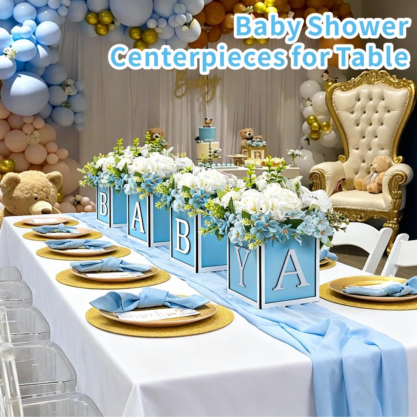 2 Set Baby Shower Centerpieces for Table 6 Inch Wooden Boxes with Rotatable Base Perfect for Boy Girl Neutra,Baby Shower, Gender Revea Party Table