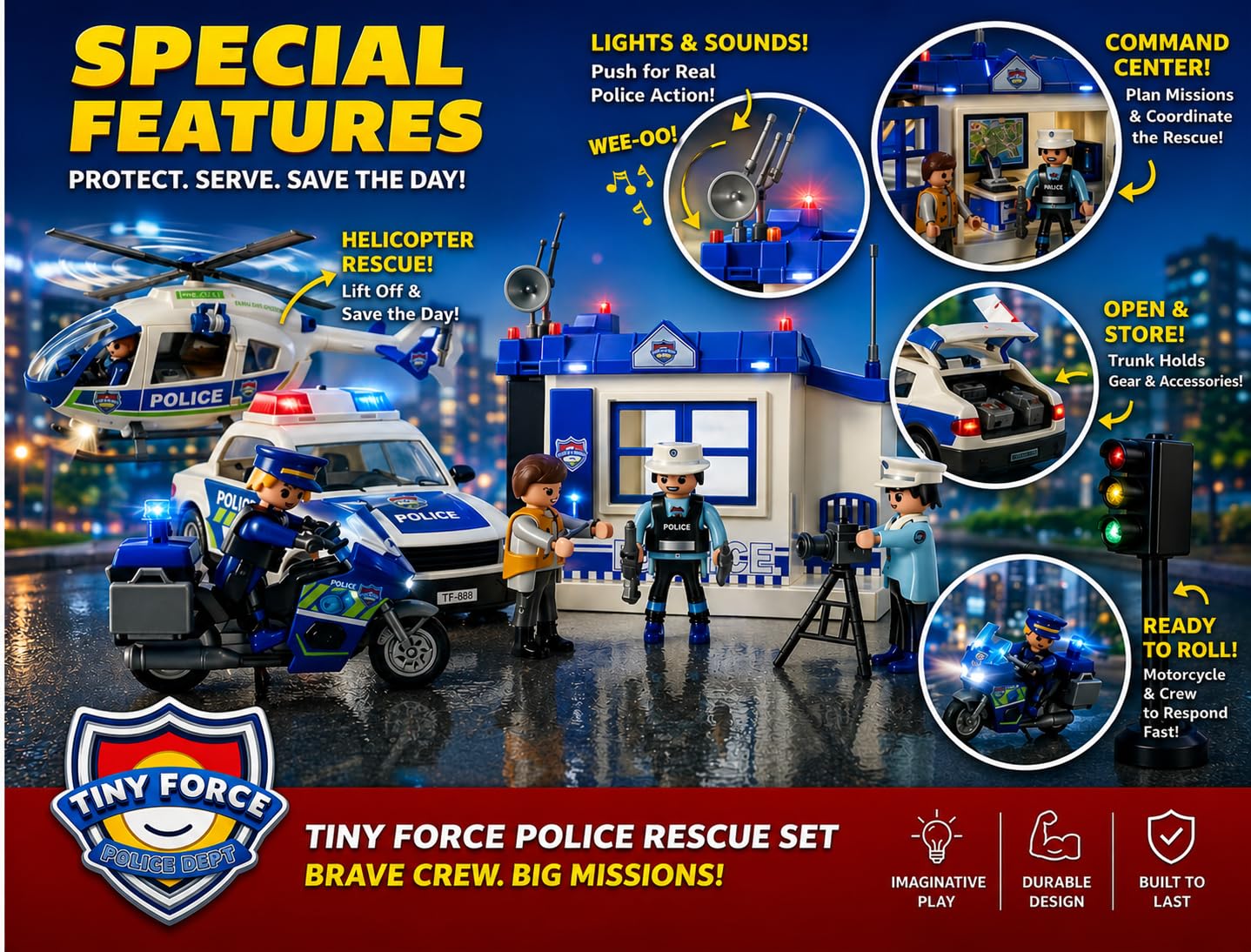 Tiny Force Toy Police Set - Police Car Play Set for Toddler Boys, Kids Toys for Imaginative Play, Safe Police Toys & Gifts