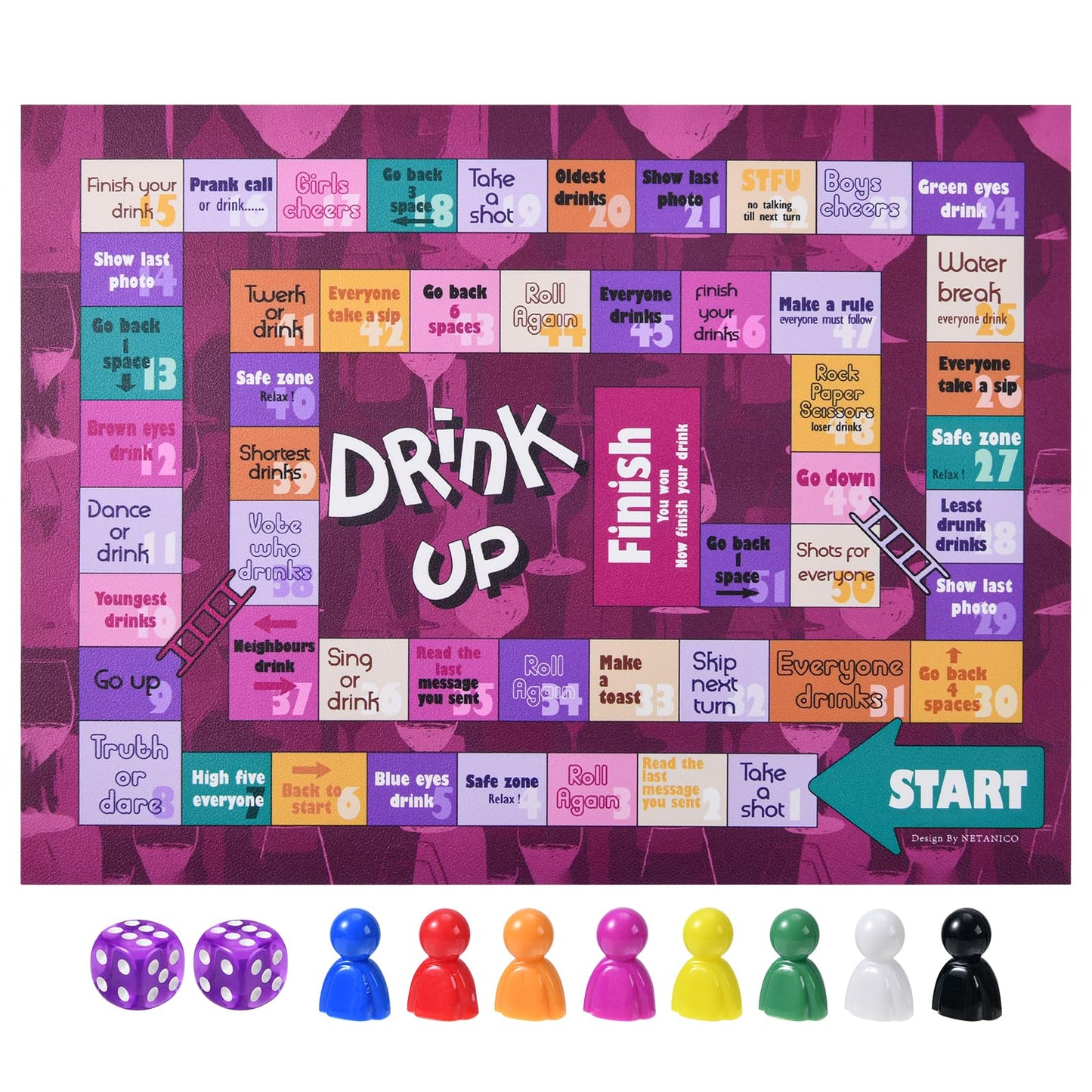 NETANICO Drinking Games,Leather Mat Drinking Board Game for Adults,Interactive Girls Night Drinking Games,Bachelorette Party Games,Age 21+,2-8 Players
