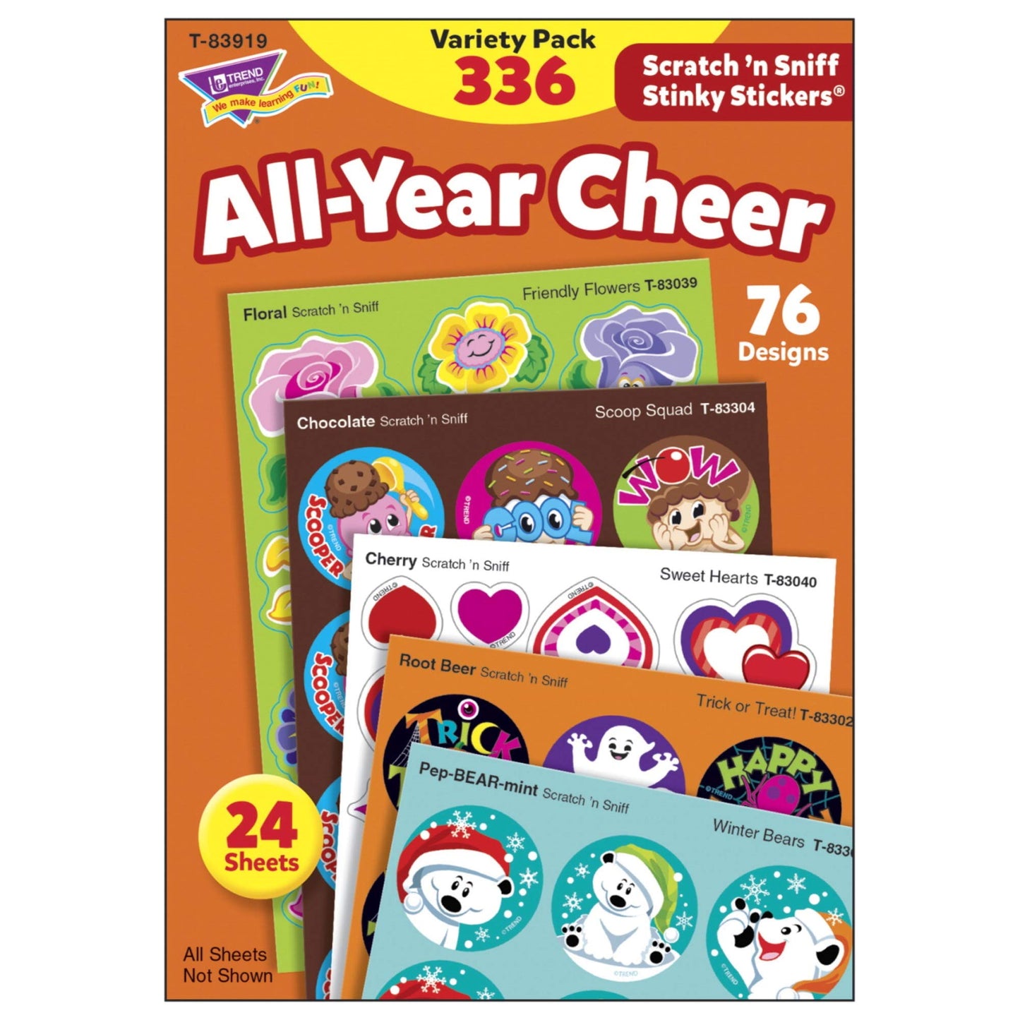 All Year Cheer Stinky Stickers Variety Pack by TREND Enterprises, Inc.; 336 ct.; 70 Designs, 8 scents