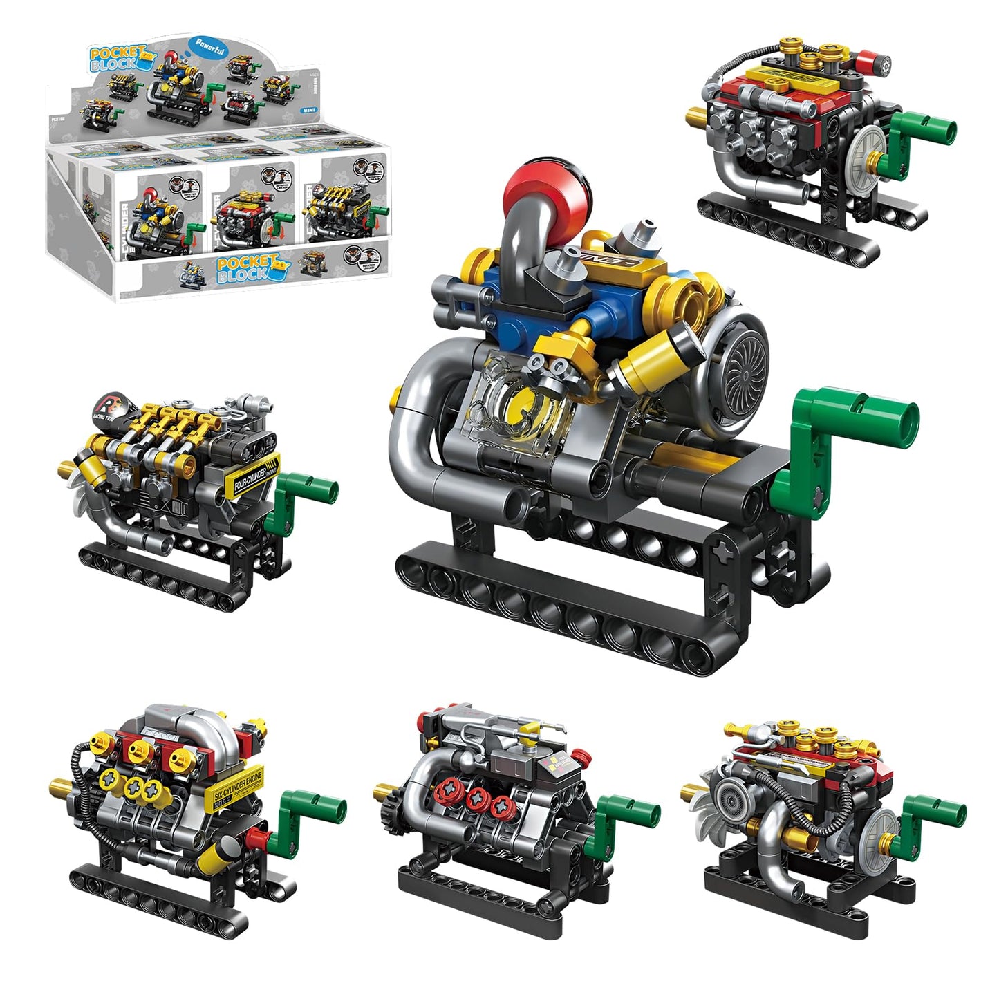 HJPLPXH Mini V8 Engine Building Blocks Set, Mechanical Desk Display