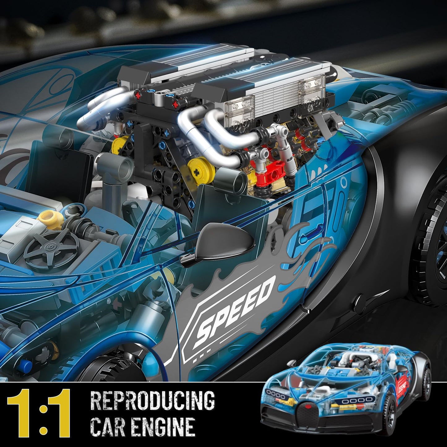 Mould King 10131 W16 Engine Building Blocks Sets, V8 Engine Model kit that Run, Build Your Own STEM Model Engine, 16-Cylinder Car Engine Building