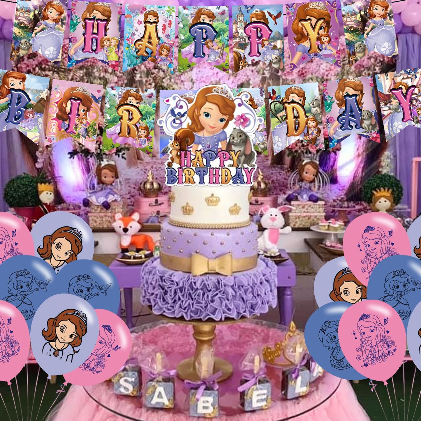 Princess Birthday Party Decoration, Princess Include Princess Theme Birthday Banner, Cake Topper, Latex Balloons for Fans Birthday Party Supplies