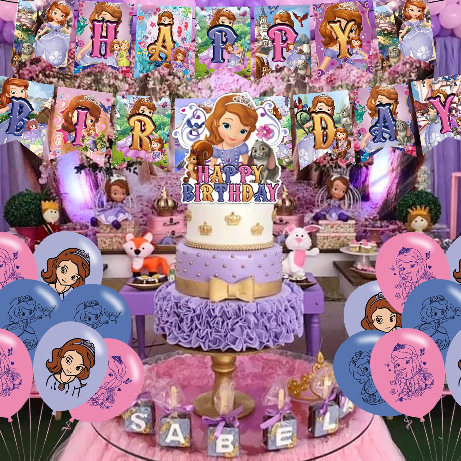 Princess Birthday Party Decoration, Princess Include Princess Theme Birthday Banner, Cake Topper, Latex Balloons for Fans Birthday Party Supplies
