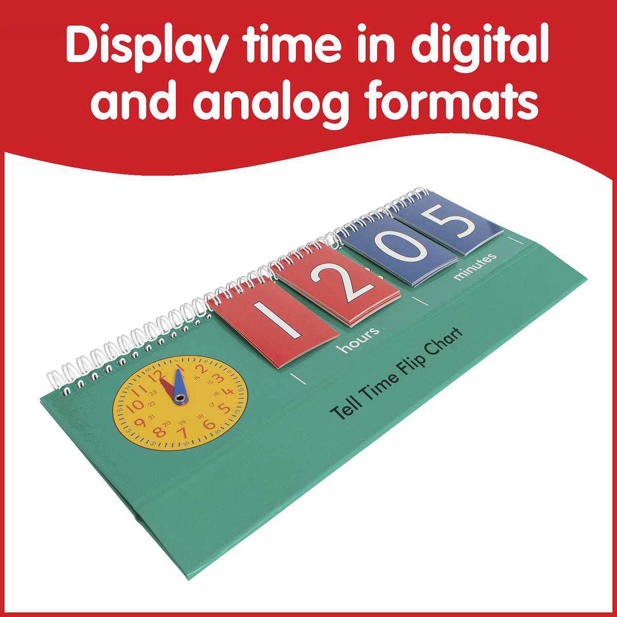 edxeducation Time Flip Chart | Teaching Clock for Kids | Learn to Tell Time with Analog and Digital Formats