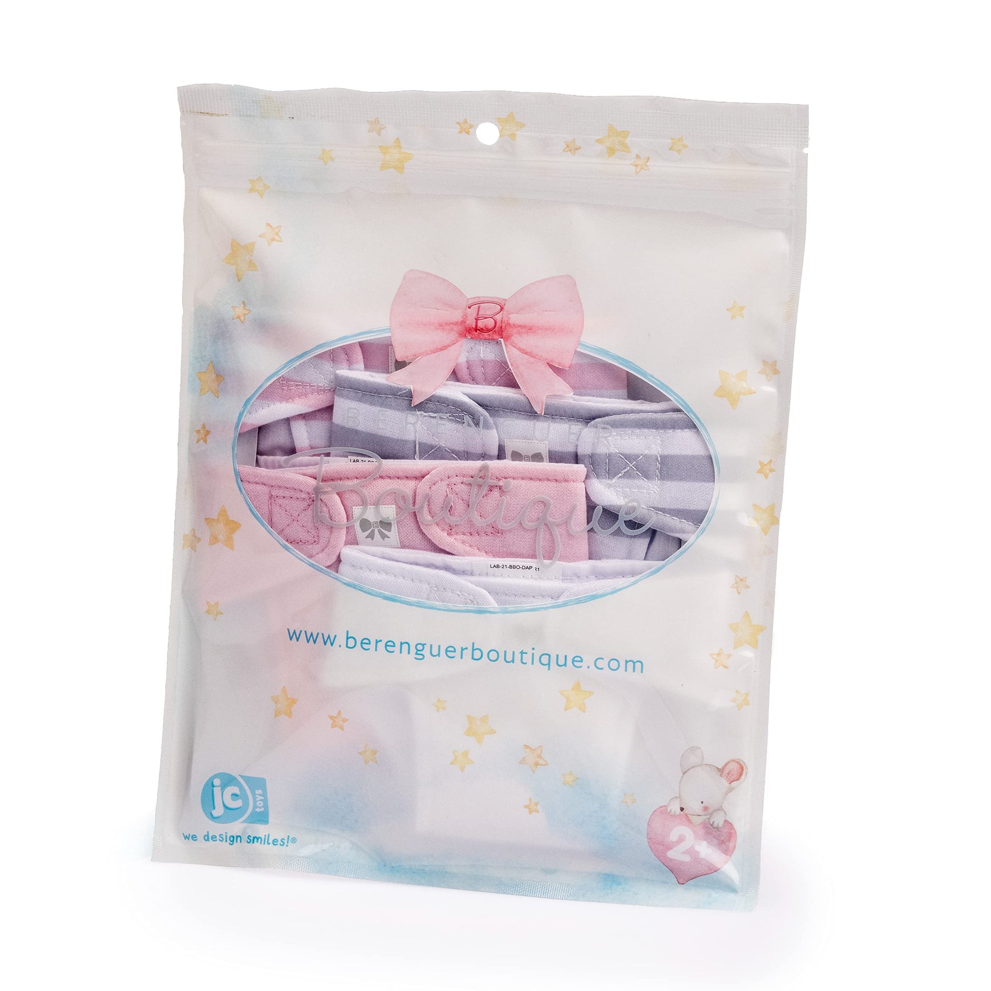JC Toys Baby Doll 4 Pack Fabric Diapers | Washable, Reusable, Adjustable Eco Diapers | Fits Dolls 14 to 18 inch in Pink/White/Grey