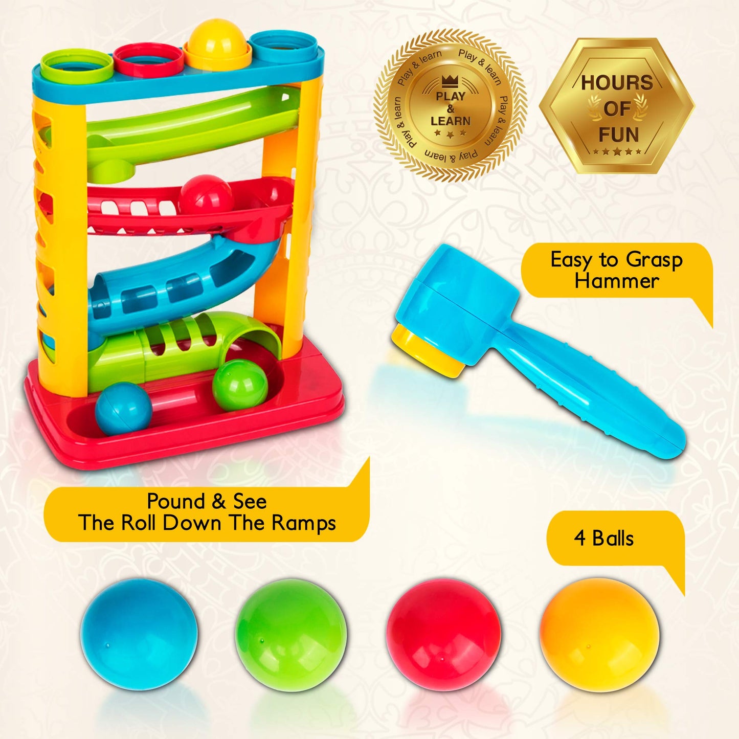 Durable Pound A Ball Toys for Toddler, Stacking, Learning, Active, Early Developmental Hammer Montessori Toys, Fun Gifts for Boy & Girl - STEM