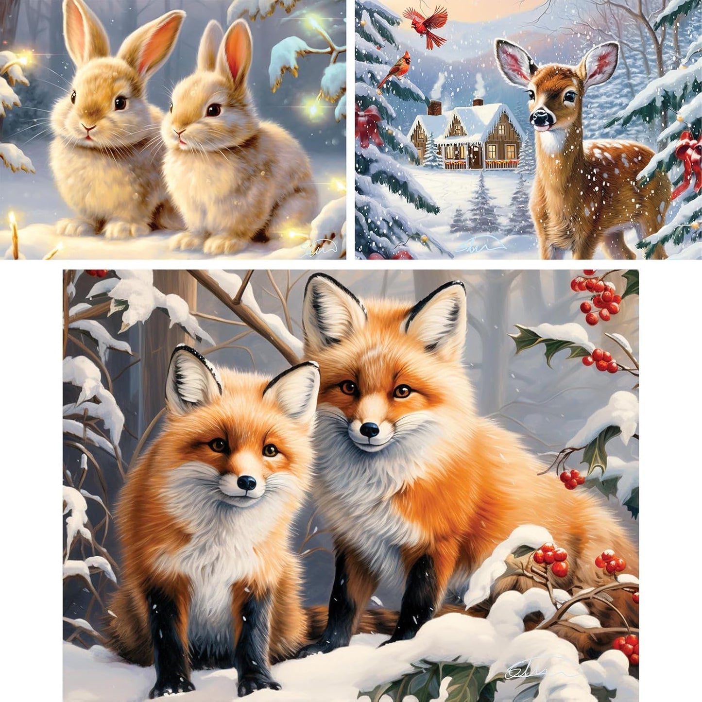 Bits and Pieces - Value Set of Three (3) - Cute Winter Animals Jigsaw Puzzles for Adults - Jigsaws Puzzle Bundle by Stewart - 18” x 24” Each (300