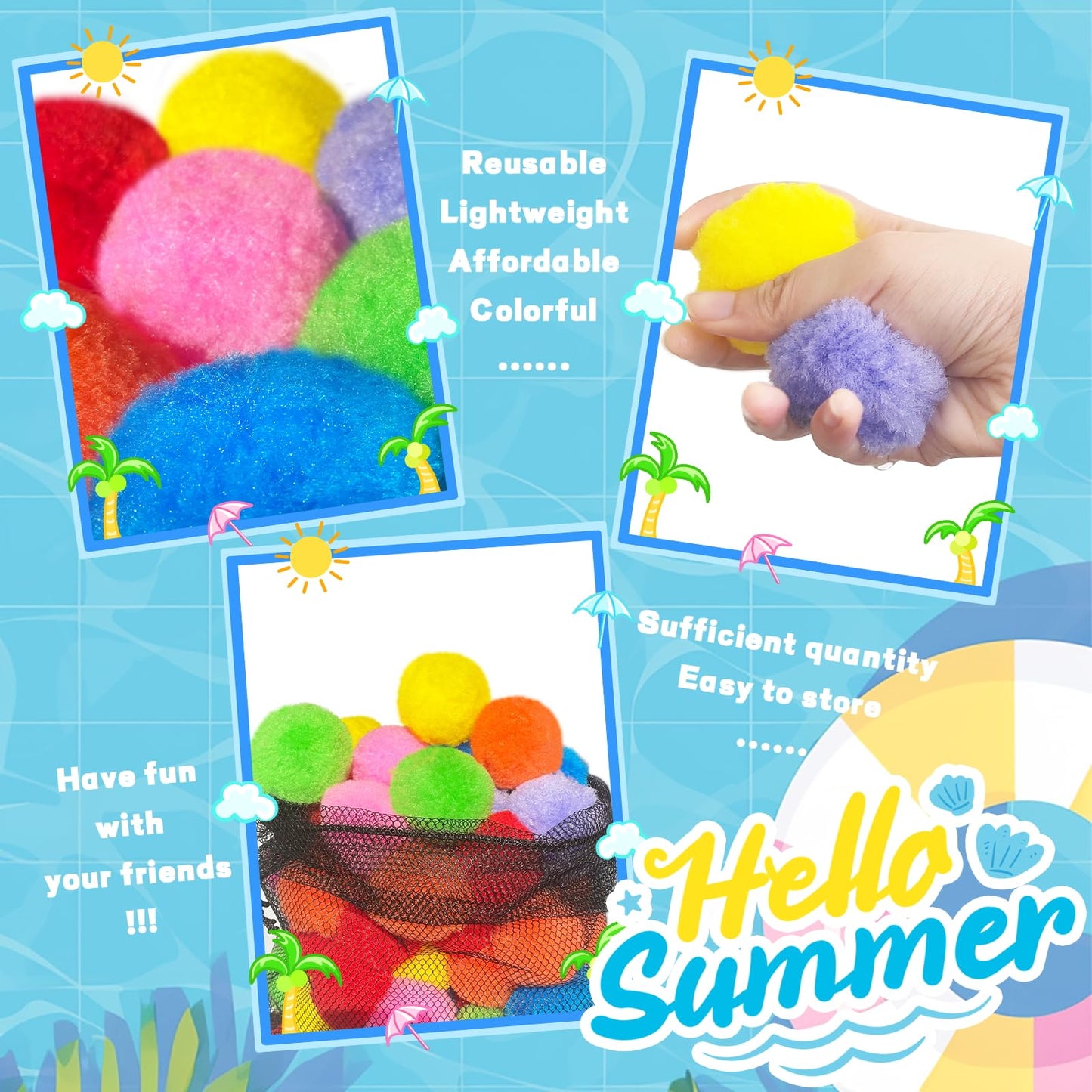 Jnnzzggu 100PCS Reusable Water Balls,Outdoor Water Balloons for Kids,Water Games Toys Sponge Soaker Ball for Boys,Girls,Summer Backyard,Pool Party,Fun