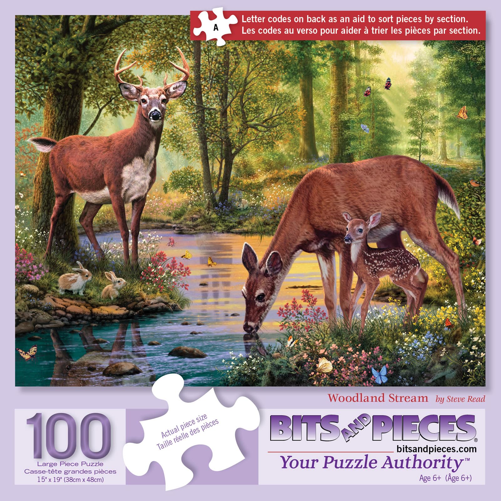 Bits and Pieces Woodland Stream Jigsaw Puzzle by Steve Read - Available in 50/100/200/300/500/1000 pcs - 15"×19", 18"×24", 20"×27" - Random Die-Cut