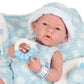JC Toys La Newborn All-Vinyl-Anatomically Correct Real Boy 15" Baby Doll in Blue and Deluxe Accessories, Designed by Berenguer., Blue - Dots,