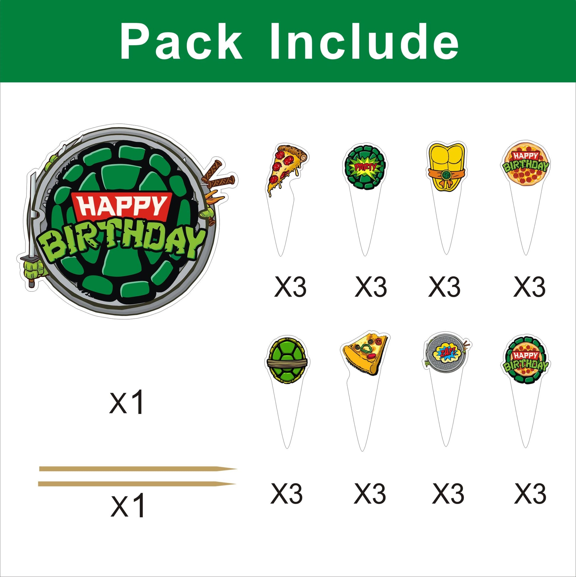 25pcs For Turtles Cartoon Birthday Decorations with 24pcs Cupcake Toppers, 1pcs Cake Topper for Birthday Party Supplies.