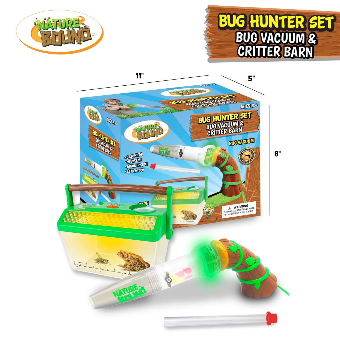 Nature Bound Bug Catcher Toy, Eco-Friendly Bug Vacuum, Catch and Release Indoor/Outdoor Play, Ages 3 to 12, Green, Complete Kit for Kids, Includes