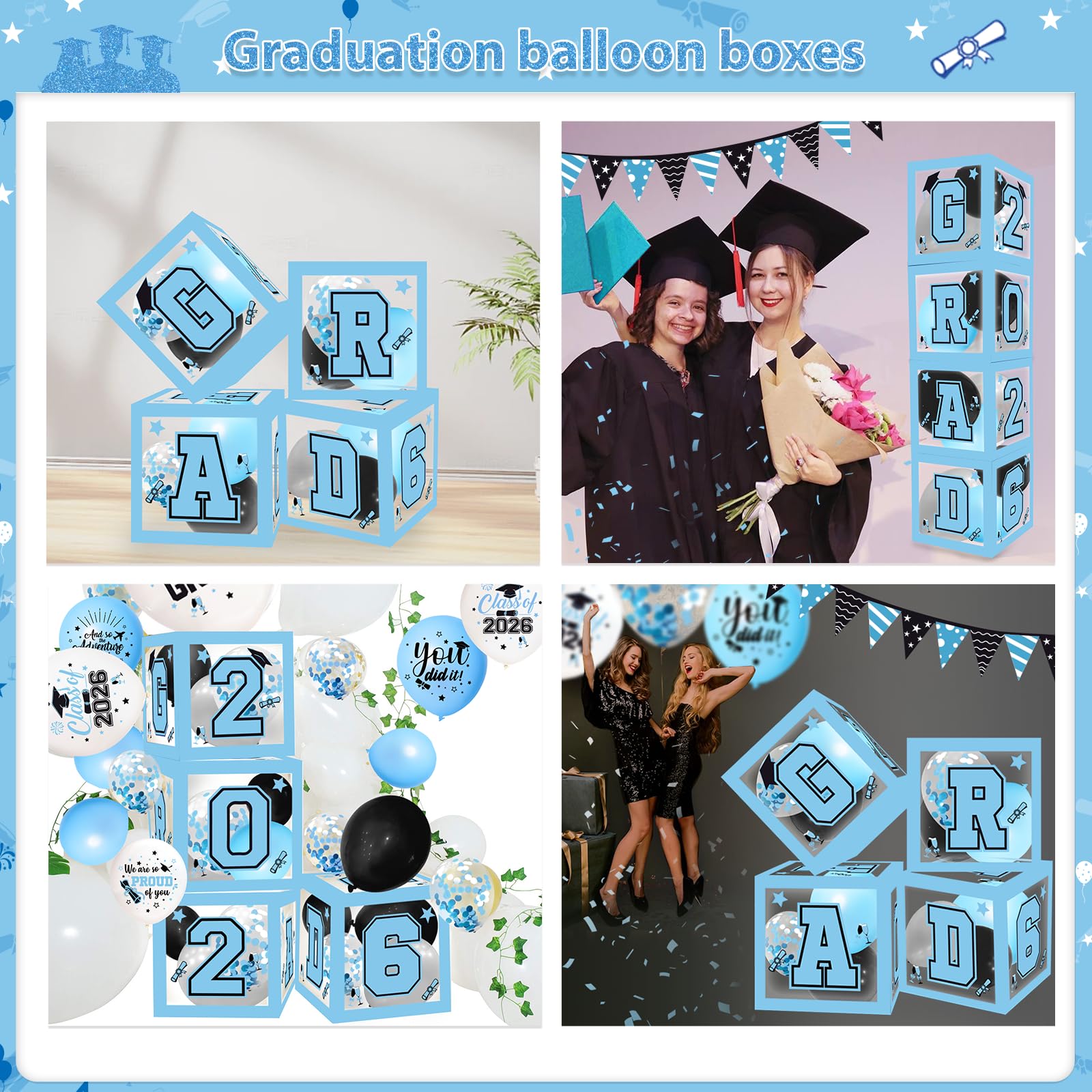 Light Blue Graduation Decorations 2026 Blue Congrats Grad Banner Class of 2026 Decorations Grad Party Decorations 2026 Graduation Banner