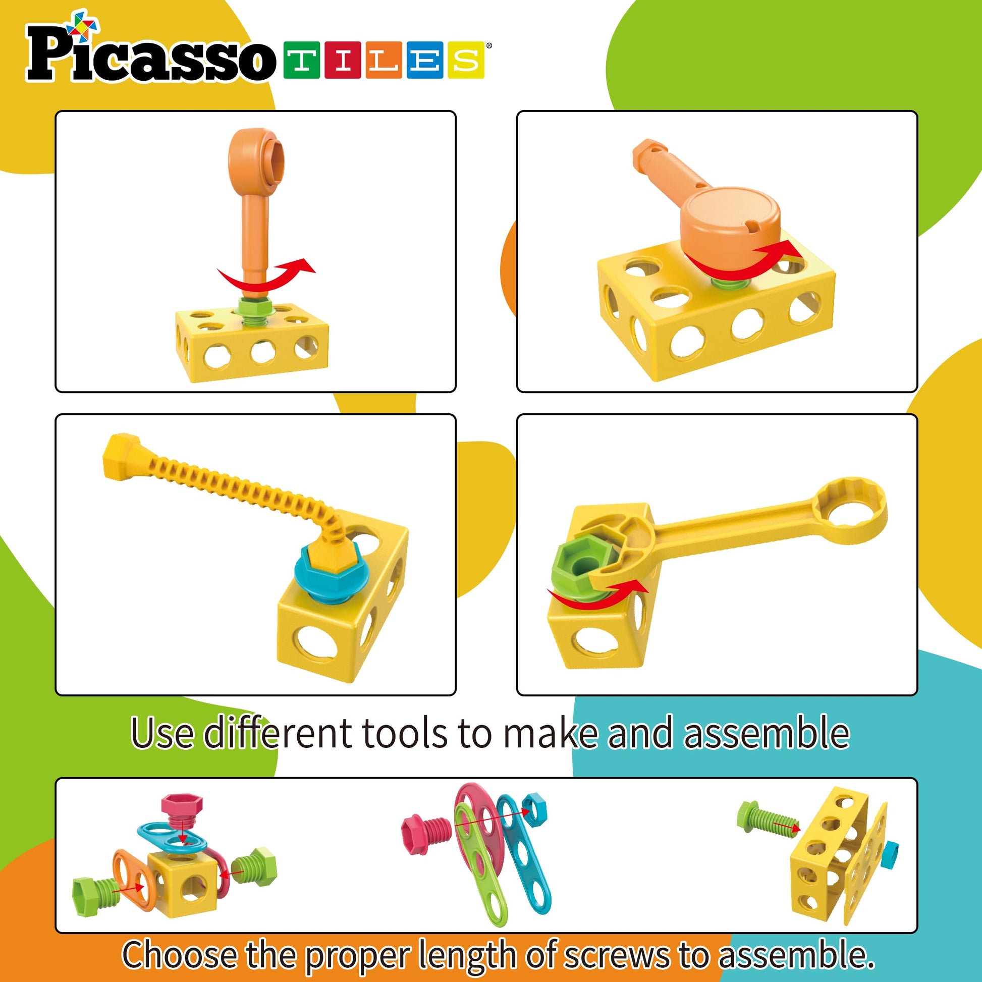 PicassoTiles 115 Piece Building Blocks Set Kids STEM Toy Construction Engineering Sensory Toys Kit Block Children Early Education Playset with FREE