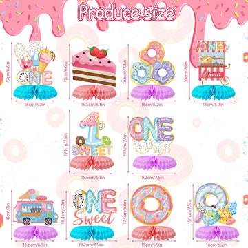 Tarklanda 10pcs Donut 1st Birthday Honeycomb Centerpieces Party Decor for Baby Girl,First ONE Sweet Donut 3D Table Centerpieces Party Happy Birthday