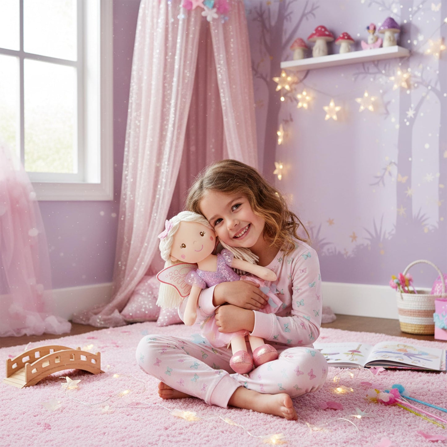 June Garden 15" Celestia the Rainbow Whisper Fairy Doll - Soft Plush Fairy Toy with Multicolor Butterfly Skirt - Enchanted Garden Collection