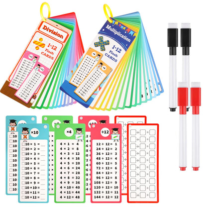 30 Pcs Multiplication and Division Flash Cards with 4 Dry Erase Pens 2 Rings Educational Time Table Cards Set Math Chart Games for 1st to 3rd Grades