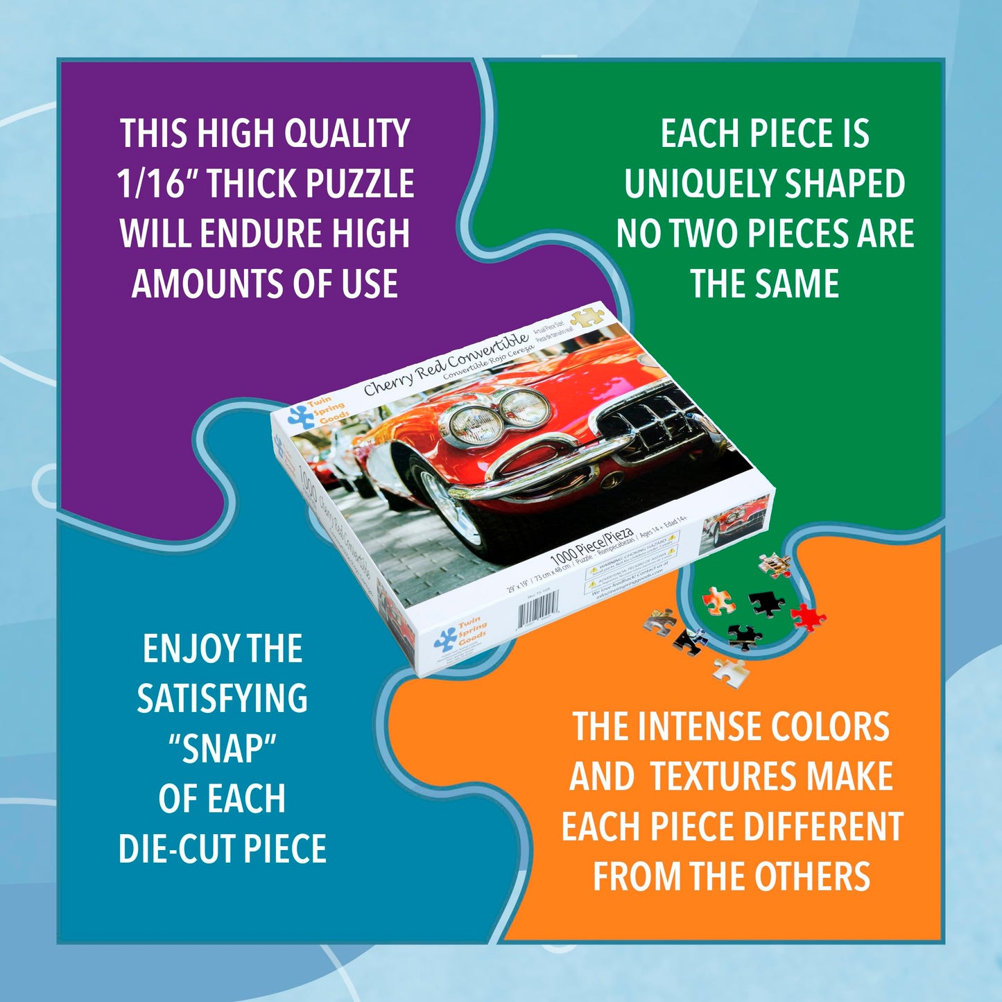 Twin Spring Goods 1000 Piece Jigsaw Puzzle for Adults Cherry Red Vintage Convertible Classic Car Puzzle Large Pieces Relaxing Gift for Men, Women