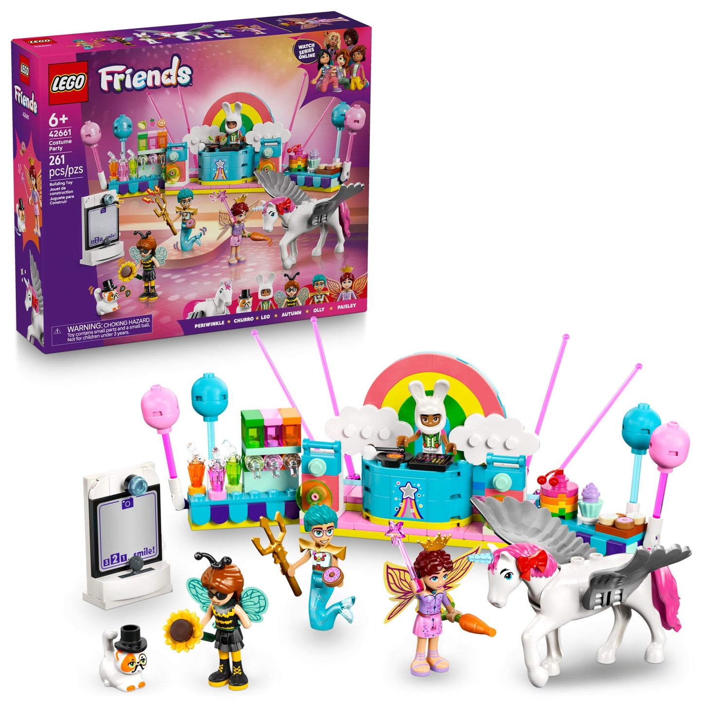 LEGO Friends Costume Party with Unicorn & Fairy Pretend Play Building Toy - Interactive Storytelling Playset with Cat and Unicorn Toys - Creative