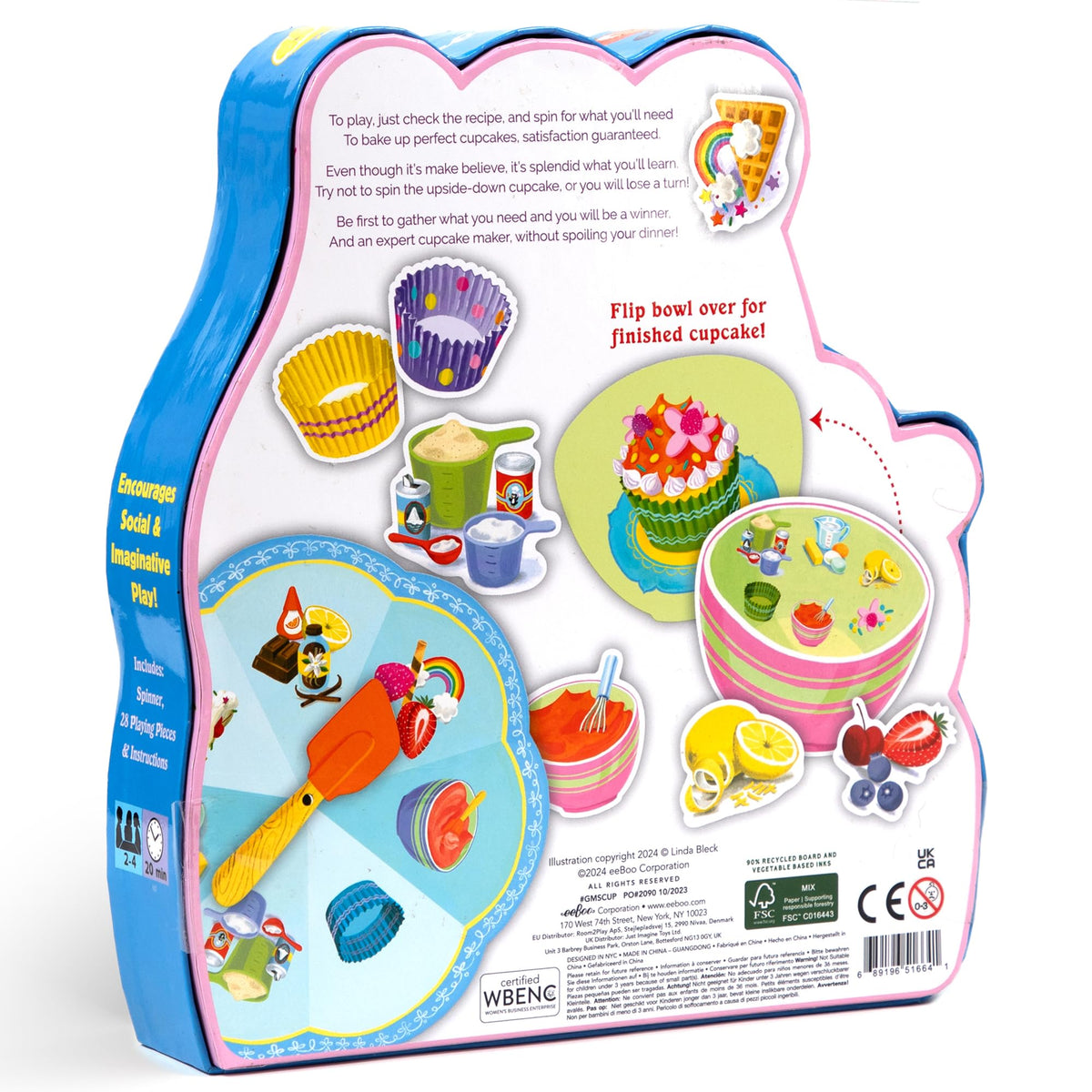 eeBoo: Cupcake Shaped Spinner Game - Animal & Baking Themed Game for Kids, Spin to Collect Ingredients, Preschool, Ages 3+, 2-4 Players