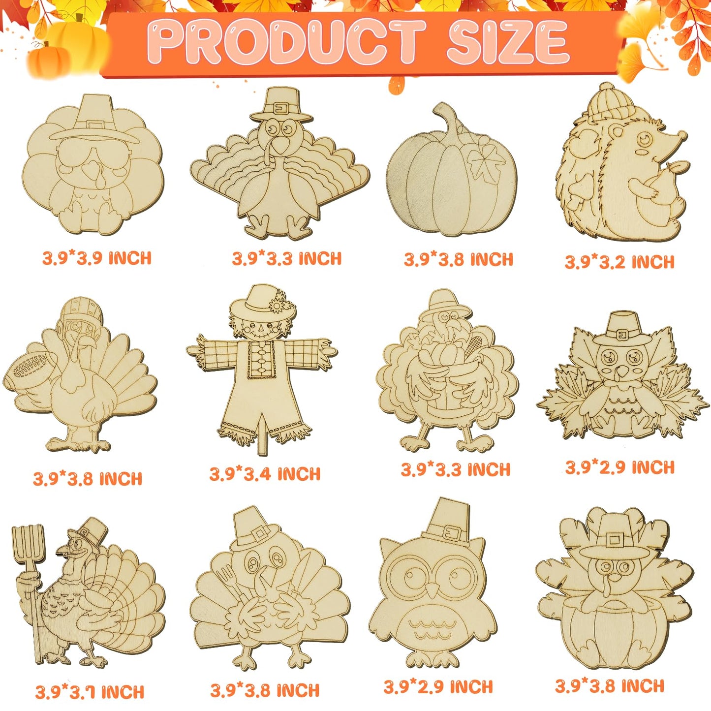 SYUCVQI 12 Pack Fall Thanksgiving Wooden Painting Craft Kits for Thanksgiving Party DIY Coloring Wooden Turkey Scarecrow Pumpkin Harvesting Art
