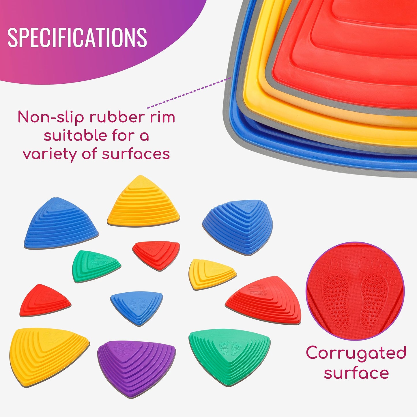 12 Pcs Non-Slip Stepping Stones for Kids - Obstacle Course, Indoor & Outdoor Sensory Playground - Develop Balance & Coordination - Includes Hopping
