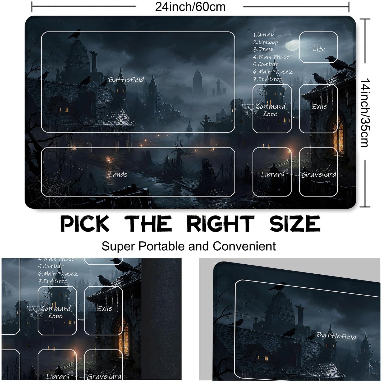 for MTG Playmat 24 x 14 Inches Fantasy Castle Magic Play Mat Card Game Mat for Magic The Gathering TCG PTCG Playmat with Free Storage Bags Non-Slip