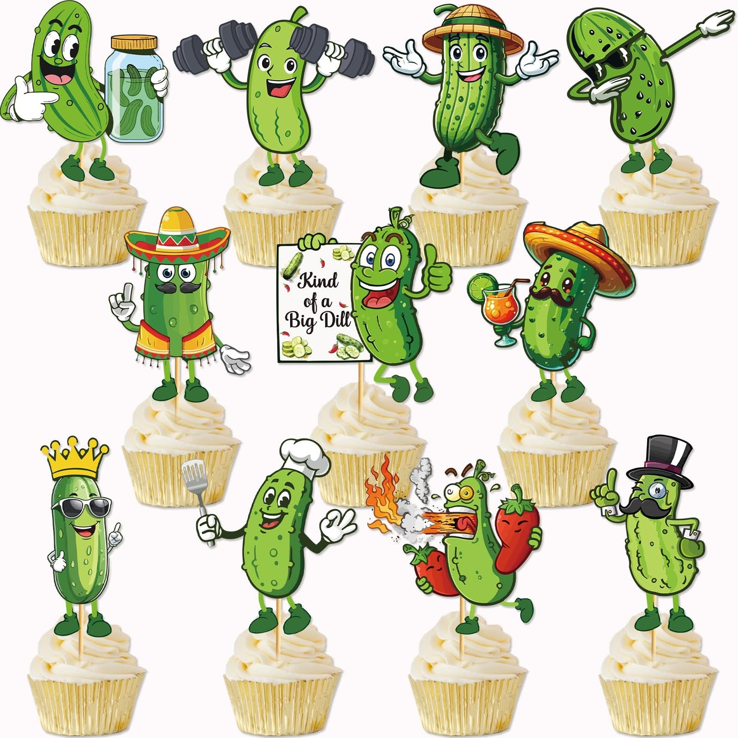 Pickle Birthday Party Decorations: 36Pcs Pickle Cupcake Toppers Pickle Birthday Cake Decorations Cute Cartoon Kind Of A Big Dill Cucumber Pickle